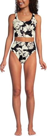 Lands End Tugless Tankini Top and High Waisted Bottom Swimsuit Set in Black/egret Lilies at Nordstrom, Size Xx-Small