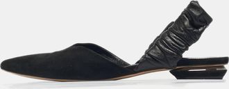 Nicholas Kirkwood Black Leather And Suede Slingback Flats