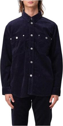 Isabel Marant Light Jackets, male, Blue, L, Blue Velvet Shirt with Pockets