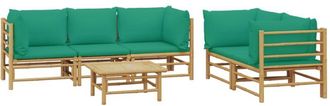 vidaXL Set De Muebles De Jard&iacute;n 6 Piezas Bamb&uacute; Con Cojines Verde Vidaxl