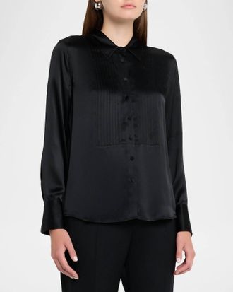L'agence Divya Pintuck Tux Shirt In Black
