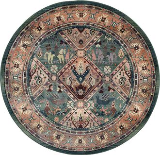 Theko Die Markenteppiche home24 THEKO die markenteppiche Kurzflorteppich Gabiro Chic Round Grün/Orange Rund Ø 120 cm Modern Gemustert Kunstfaser