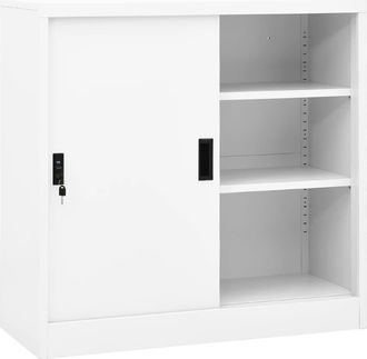 vidaXL Armario De Oficina Con Puerta Corredera Acero Blanco 90x40x90cm Vidaxl
