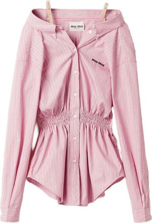 Miu Miu Elasticated Waistband Striped Shirt Mini Dress Clothing