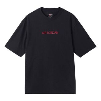 Nike Jordan Air Jordan Casual Solid Color Printing Round Neck Pullover Short Sleeve Black DO6100-010
