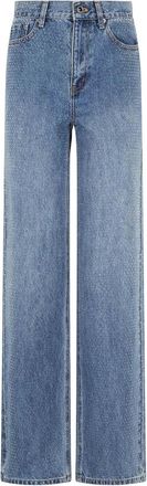 Self Portrait Rhinestone Denim Straight Leg Jeans - Dames - Regular Fit Jeans - Blauw - W25 - Denim - Jeans