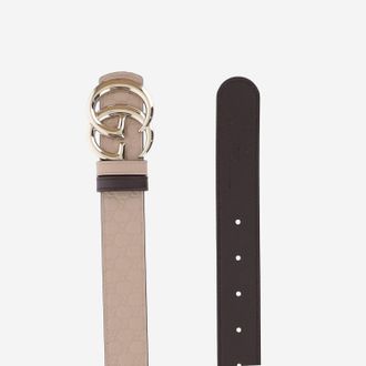 Gucci Womens Reversible Leather Belt With Gg Motif Beige
