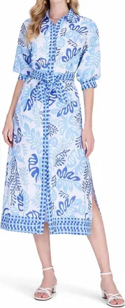 Jade Yoga Short Sleeve Midi Shirt Dress In Lagoon Leaf