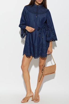 Zimmermann Denim Dress With A Waist Belt, Womens, Navy Blue