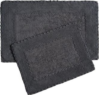 Laura Ashley Ruffle Cotton 2-Piece Bath Mat Set in Dark Grey at Nordstrom Rack