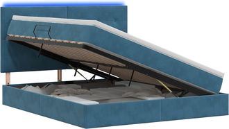 vidaXL Cama De Almacenamiento Led Con Colch&oacute;n Azul Oscuro 140 X 200 Cm Vidaxl