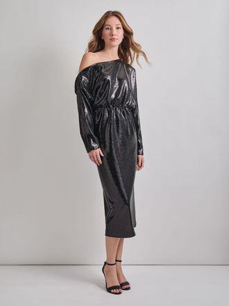 Misook Modern Fit Sequin Novelty Woven Blouson Midi Dress