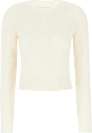 Palm Angels Curved Logo Sweater - Dames - Ronde hals truien - Wit - L - Wol - Truien & Vesten