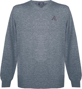 Aquascutum heren lange mouwen / v-hals knitwear jumper met logo in grijs