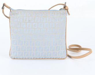 Fendi Blue Leather Canvas Handbag Shoulder Bag Tote Bag (Pre-Owned)