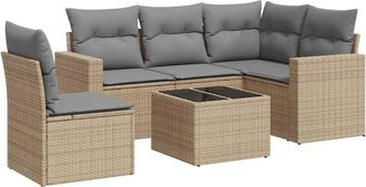 vidaXL Vidaxl - Juego De Sof&aacute;s Jard&iacute;n Con Cojines 6 Pzas Rat&aacute;n Sint&eacute;tico Beige