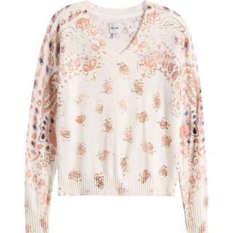Nic+Zoe Paisley V-Neck Sweater in Pink Multi at Nordstrom, Size Xx-Large