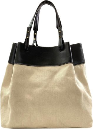 Bottega Veneta Black White Canvas Leather Pouch Tote Bag (Pre-Owned)