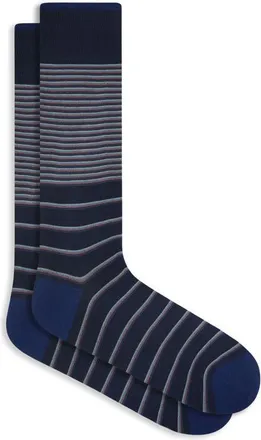 Bugatchi Stripe Cotton Blend Dress Socks in Navy at Nordstrom, Size 10-13