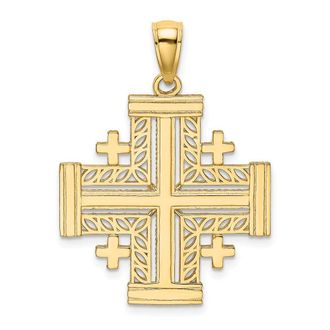 Diamond2Deal 14k Yellow Gold Cut-Out Jerusalem Cross Charm