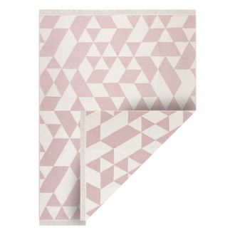 RugsX Rugsx - Alfombra Twin 22992 Geom&eacute;trica, Algod&oacute;n, Doble Cara, Flecos Ecol&oacute;gicos - Rosado / Crema Pink 140x190 Cm