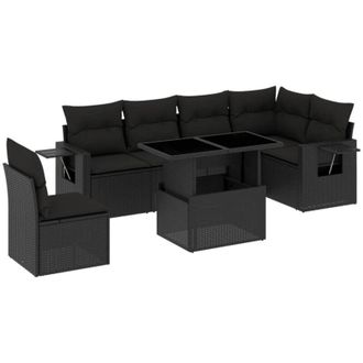 vidaXL Set De Sof&aacute;s De Jard&iacute;n 7 Pzas Con Cojines Rat&aacute;n Sint&eacute;tico Negro