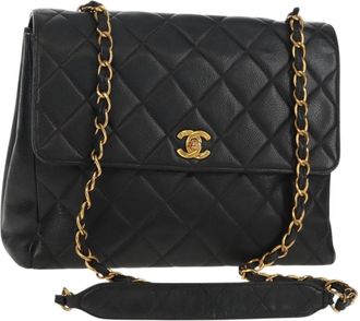 Chanel Matelasse Chain Shoulder Bag Leather Black Leather Handbag (Pre-Owned)