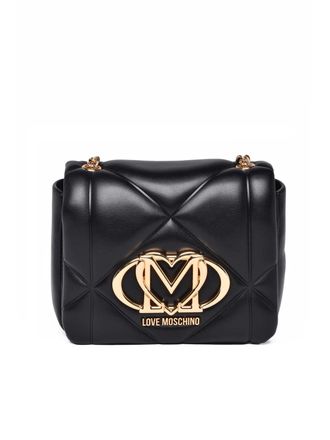 Love Moschino Black Polyurethane Logo Shoulder Bag