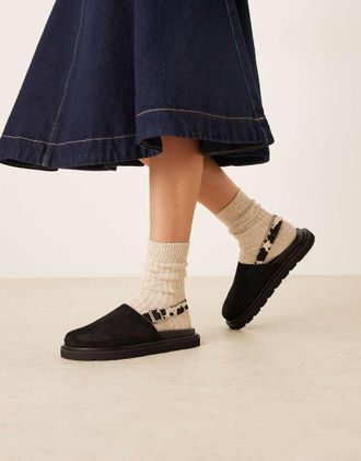 WALK LONDON Walk London - Holly - Sabot neri in camoscio con cinturino sul retro-Nero