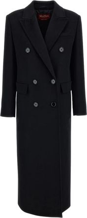 Max Mara Lange Double-Breasted Jas - Dames - Mantel - Zwart - M - Wol - Jassen
