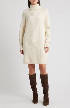 BOSS Foclore Long Sleeve Virgin Wool & Cashmere Turtleneck Sweater Dress in Soft Cream at Nordstrom, Size Xx-Large