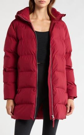 Beyond Yoga Warm Up Hooded Long Puffer Coat in Ruby Rush at Nordstrom Rack, Size X-Large