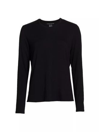 Majestic Filatures Soft Touch Semi Relaxed Long Sleeve Crewneck T-Shirt in Noir at Nordstrom, Size 1