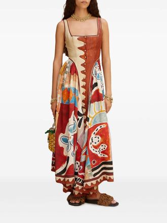 Alemais Michelle buttoned-printed midi dress - women - Linen/Flax/Viscose - L - Red