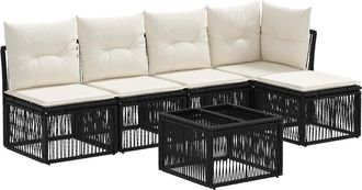 vidaXL Conjunto De Sof&aacute;s De Jard&iacute;n 6 Uds. Negro Rat&aacute;n Sint&eacute;tico Vidaxl