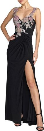 Mac Duggal Sweetheart Jersey Gown With Beaded Flowers in Black Multi at Nordstrom, Size 10