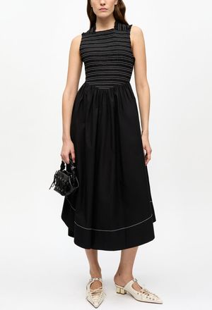 Ganni Black Washed Stretch Cotton Smock Midi Dress - Size 36