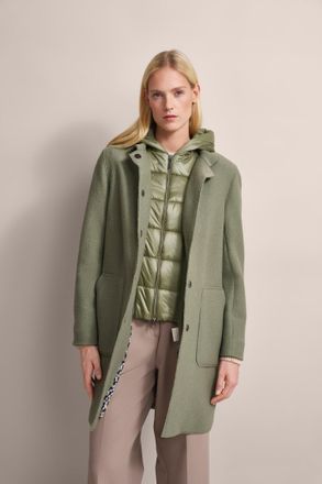 Bugatti Kurzmantel BUGATTI, Damen, Gr. 38, gr&uuml;n (oliv), 100% Wolle, unifarben, regular fit, normaler Saum, M&auml;ntel Kurzmantel, mit Materialmix