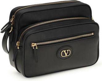 Valentino Garavani Mens Black Calf Leather Bos Taurus Shoulder Bag