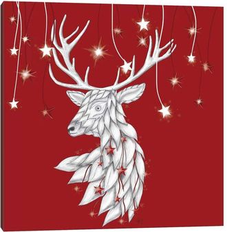 iCanvas Icanvas White Deer And Hanging Stars Wall Art
