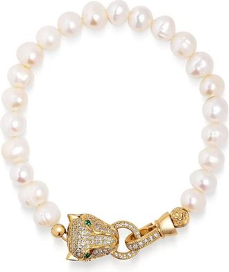 Nialaya Bracciale Panther con perle - Bianco