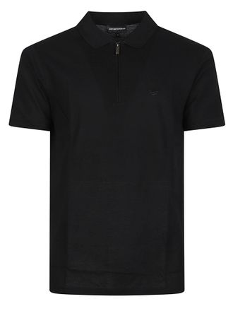 Emporio Armani Half-Zip Short-Sleeve Classic Collar Black Polo Shirt