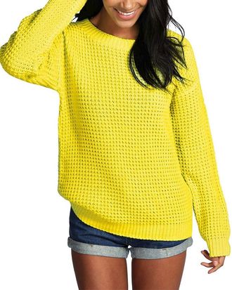Crazy Girls Womens Ladies Baggy Long Sleeve Knitted Plain Chunky Top Sweater Jumper S-XL (M/L, Yellow)