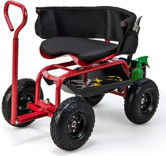 Costway Costway - Carro De Jard&iacute;n Rodante Con Asiento Giratorio, Carrito De Jardiner&iacute;a Resistente Para Exteriores, Mango Extensible, Carro De Herramientas Par