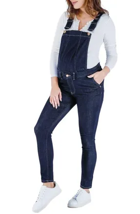 Cache Coeur Sharon denim maternity overalls in Dark Blue at Nordstrom, Size Xx-Large