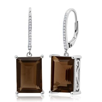 MAX + STONE Sterling Silver Emerald Cut Quartz Dangle White Topaz Detail Leverback Earrings