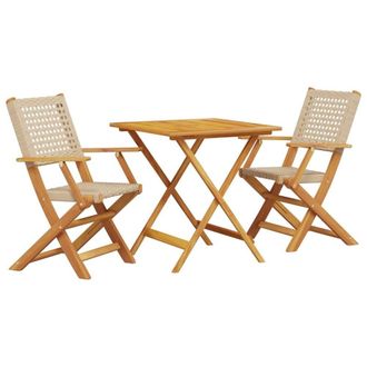 Berkfield Home 3 Piece Bistro Set Beige Poly Rattan & Solid Wood