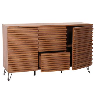 Hhg Hhg - Aparador 432, Armario Cajonera Alto, Dise&ntilde;o 3d Compartimentos De Almacenaje, Mdf Metal 85x142x44cm, Aspecto Nogal
