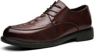 Generic Dress Oxford Shoes for Men Lace Up Crocodile Embossed Apron Toe Derby Shoes Vegan Leather Rubber Sole Non Slip Resistant Classic(Brown,6.5 UK)