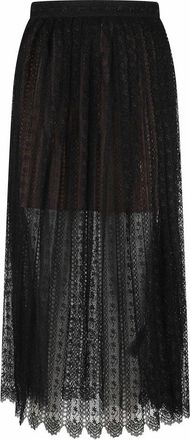 Self Portrait Midi Organza Kant Rok - Dames - Midirokken - Zwart - S - Organza - Rokken